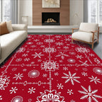 Classic White Snowflake Red Garland Rug
