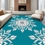 Teal White Snowflake Mandala Rug
