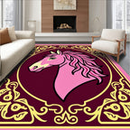 Pink Horse Profile With Golden Scroll Frame Rug