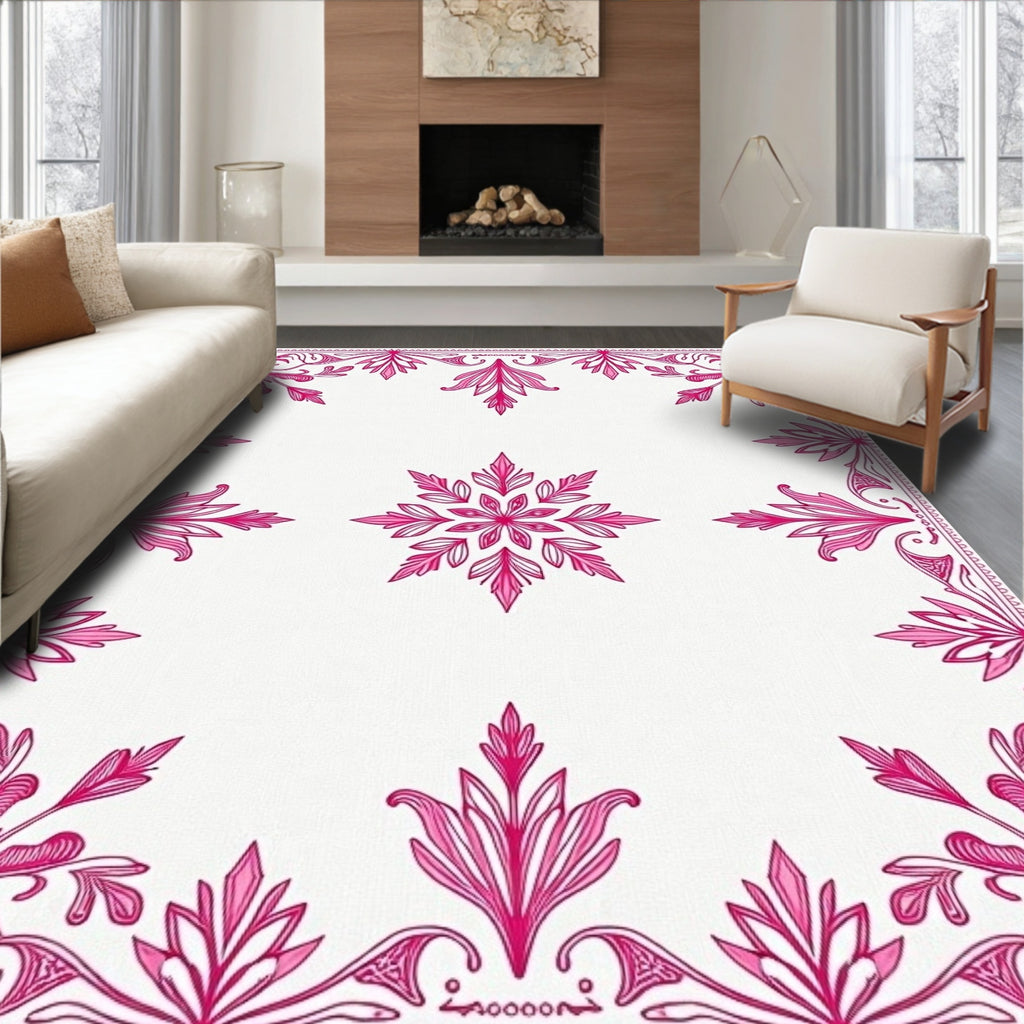 Ornate Pink Floral Medallion Border Rug