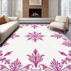 Ornate Pink Floral Medallion Border Rug