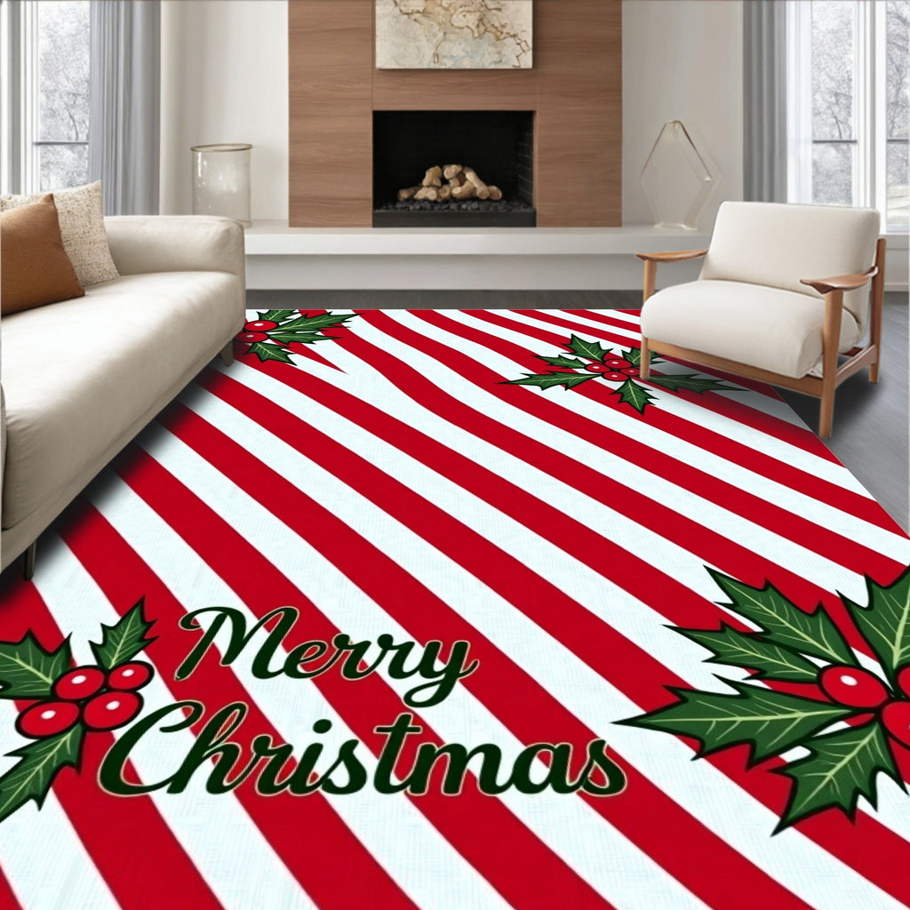 Red White Striped Holly Berry Accent Rug