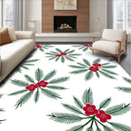Red Floral Green Leaf Burst Rug