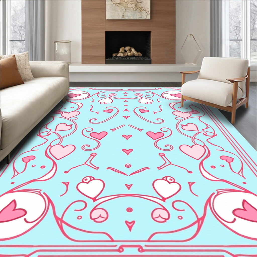 Sweet Pink Heart Art Nouveau Rug