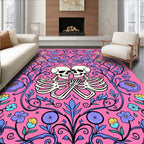 Pink Skull Embrace Floral Swirl Rug