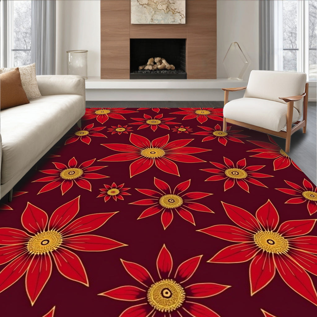 Bold Red Floral Medallion Rug