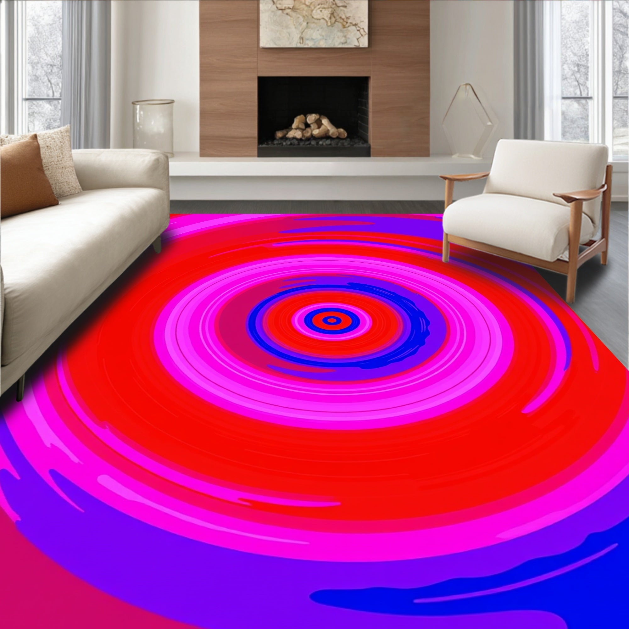 Vibrant Red Pink Blue Swirl Rug