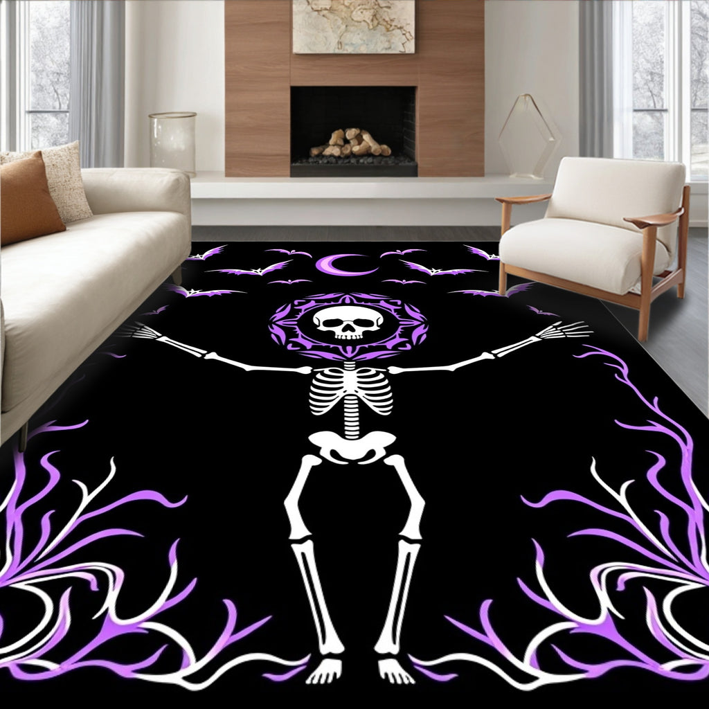 Purple Bat Moon Skeleton Floral Rug