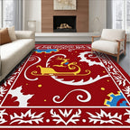 Crimson Sleigh Reindeer Holly Garland Rug