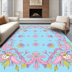 Whimsical Pink Floral Scrollwork Medallions Rug