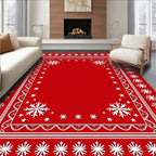 Red White Snowflake Border Rug