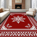 Rich Crimson Snowflake Medallion Border Rug