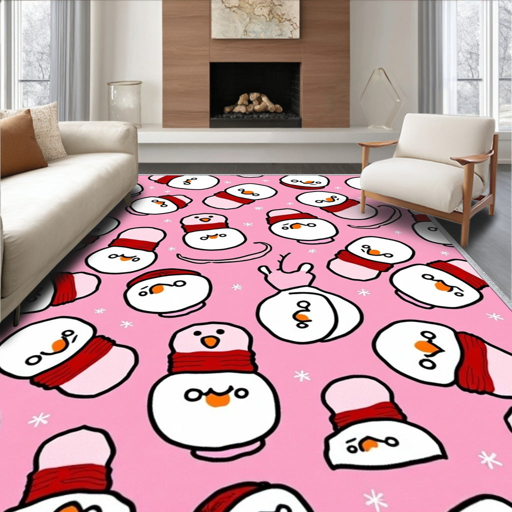 Pink Snowman Friends Holiday Rug