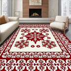 Crimson White Snowflake Medallion Border Rug