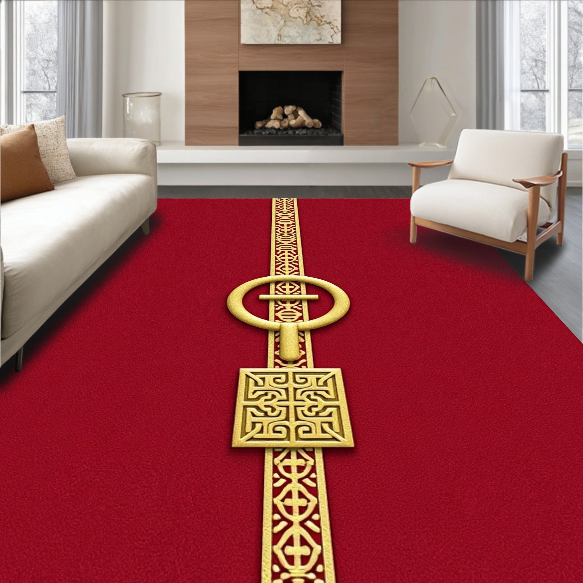 Crimson Gold Linear Tapestry Rug