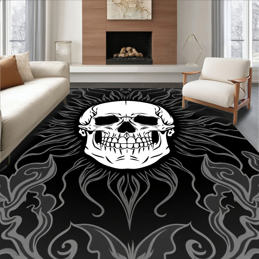 Dark Skull Floral Swirls Rug