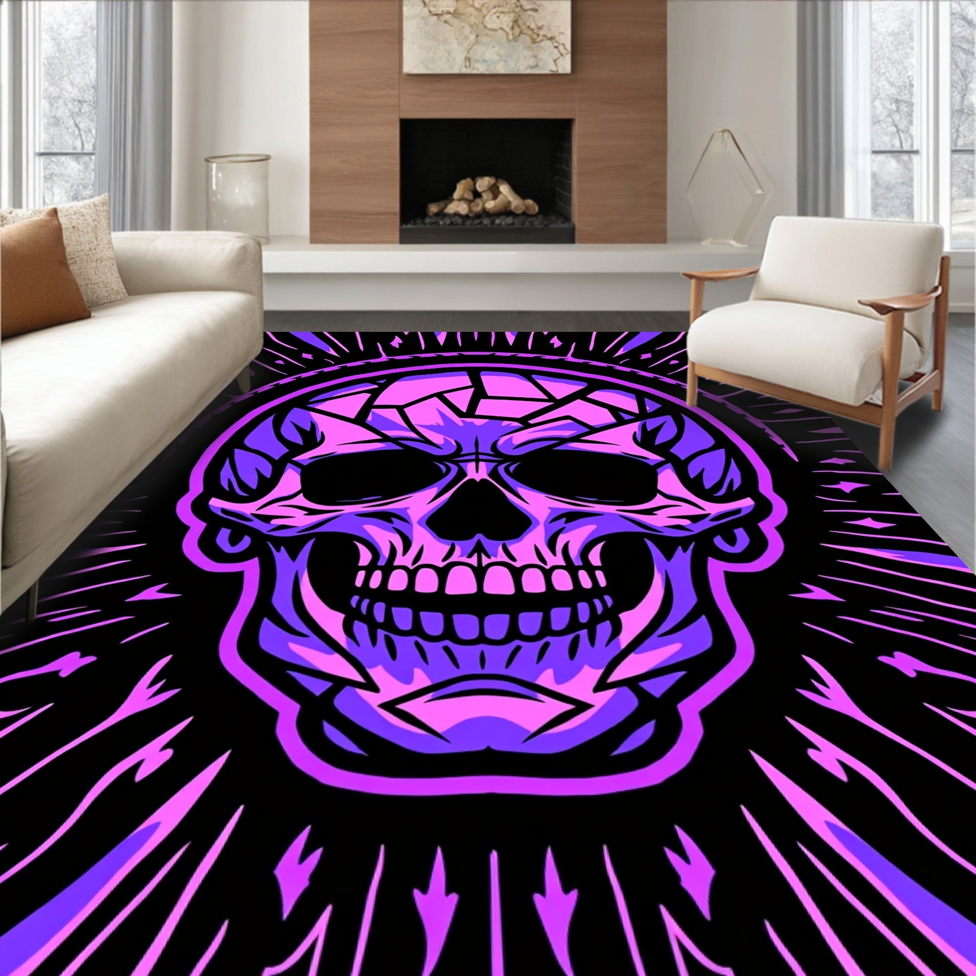 Vibrant Purple Skull Sunburst Rug