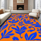 Bold Blue Floral Orange Foliage Rug