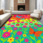 Vibrant Butterfly Garden Floral Burst Rug