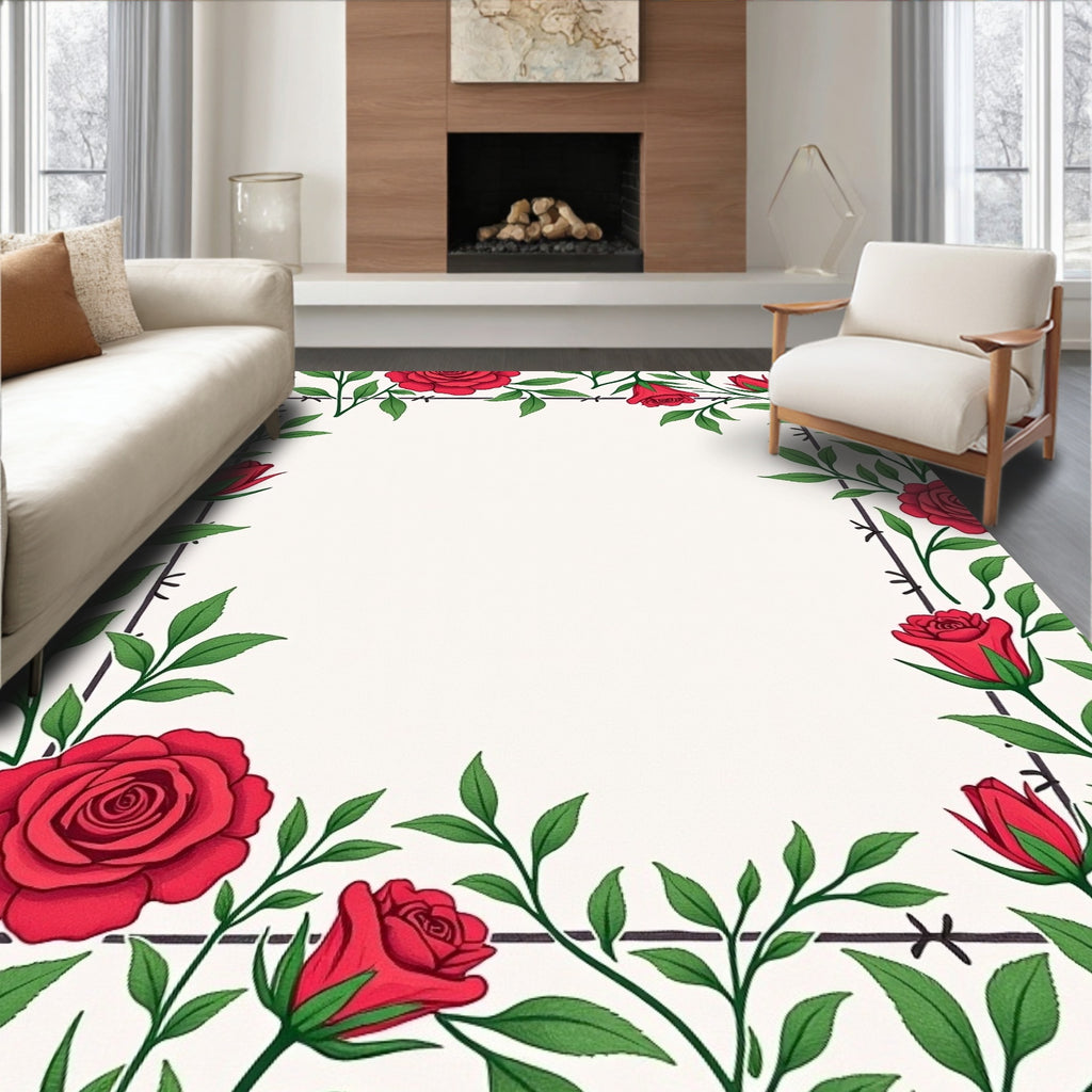 Crimson Rose Vine Border Rug