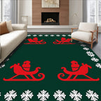 Red Sleigh Snowflakes Border Rug