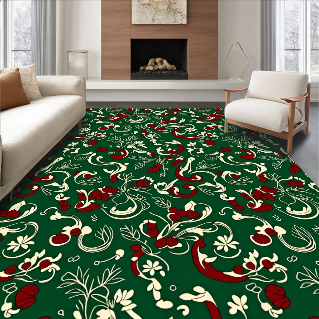 Victorian Emerald Botanical Swirl Accents Rug