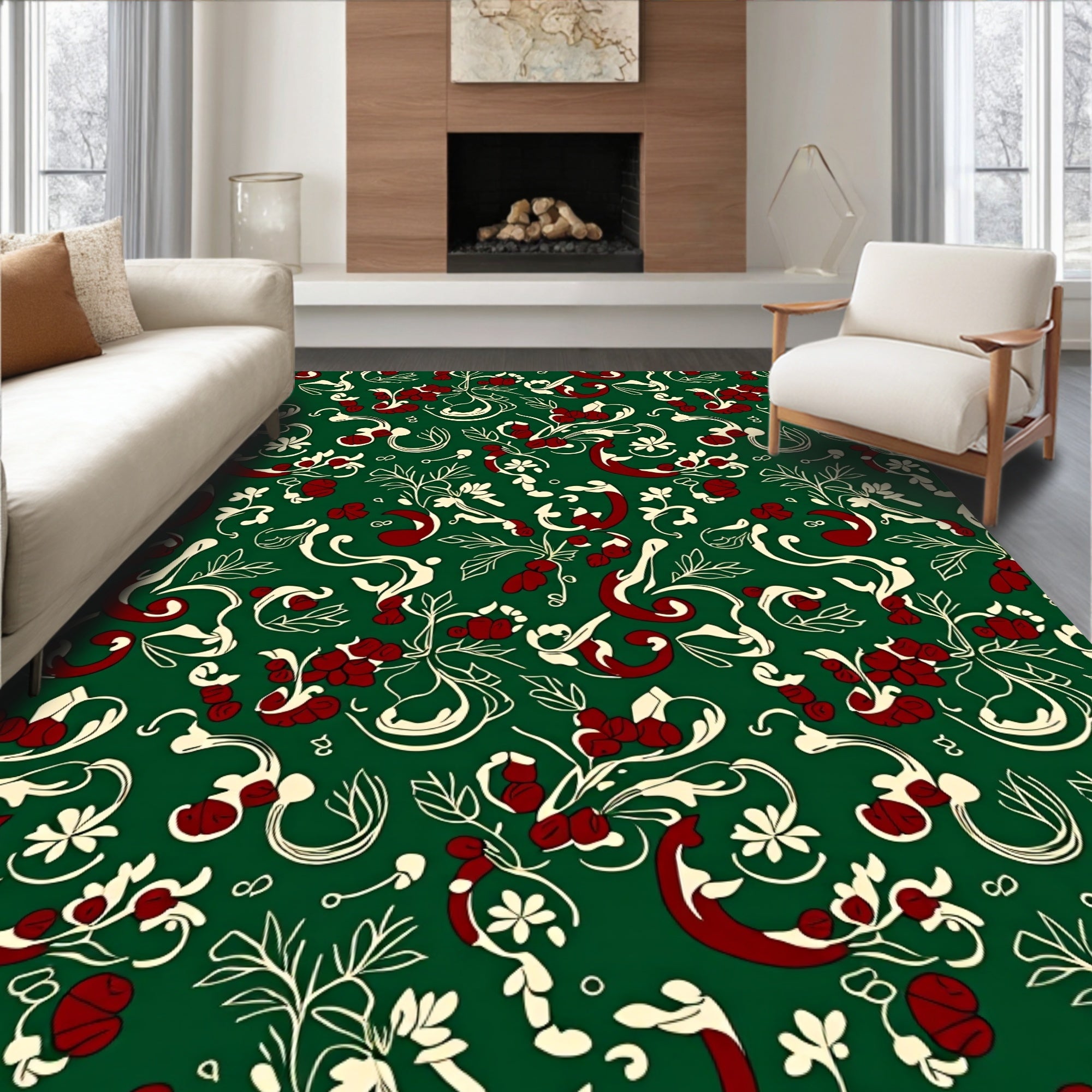 Victorian Emerald Botanical Swirl Accents Rug
