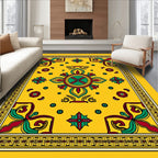 Golden Yellow Floral Motif Medallion Rug