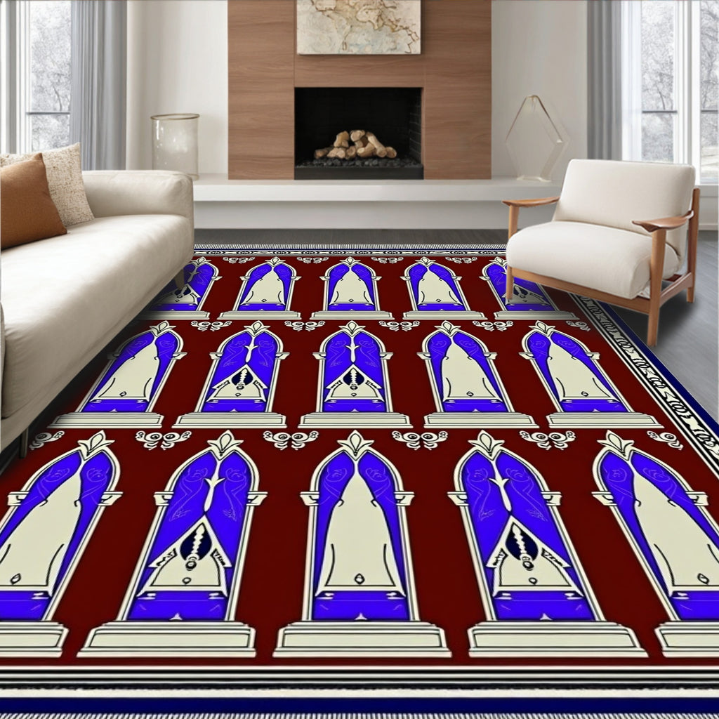 Deep Blue Arched Gate Burgundy Rug