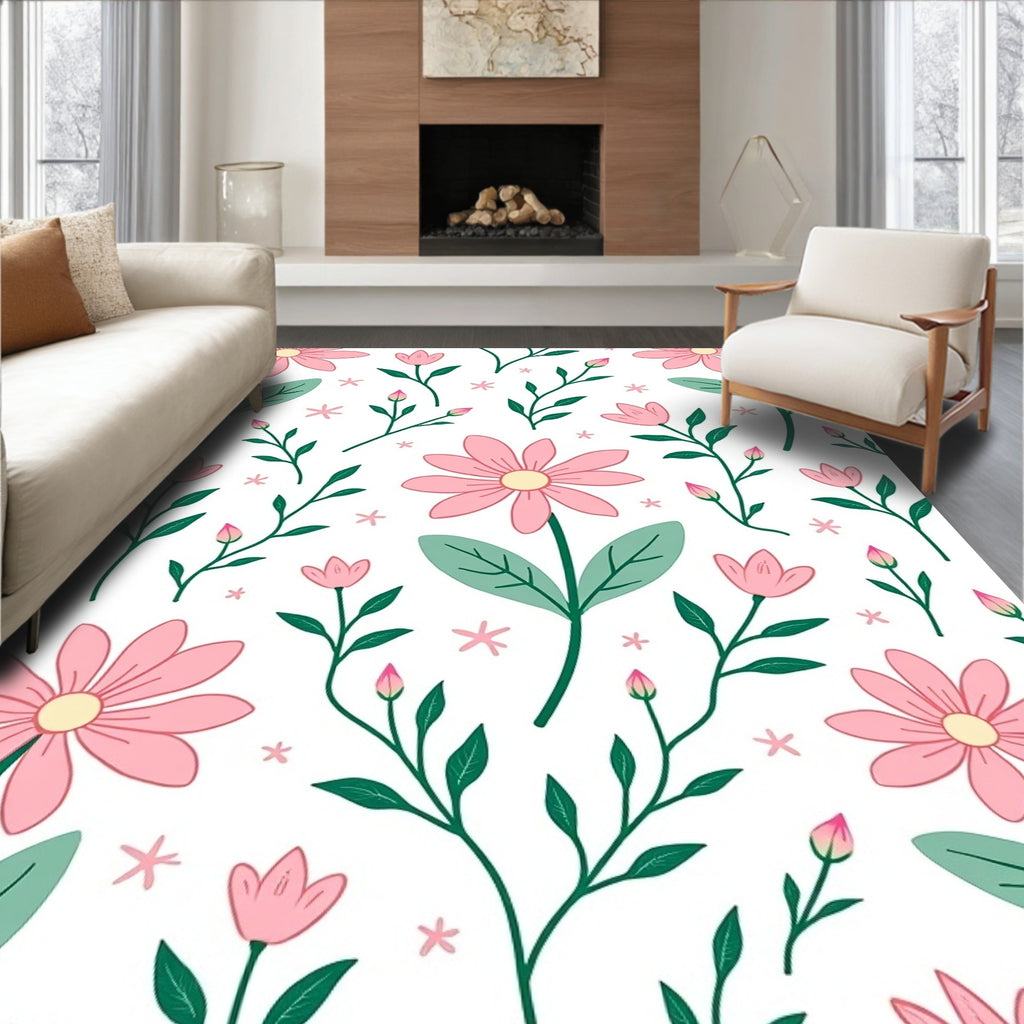 Pink Daisy Meadow Garden Rug