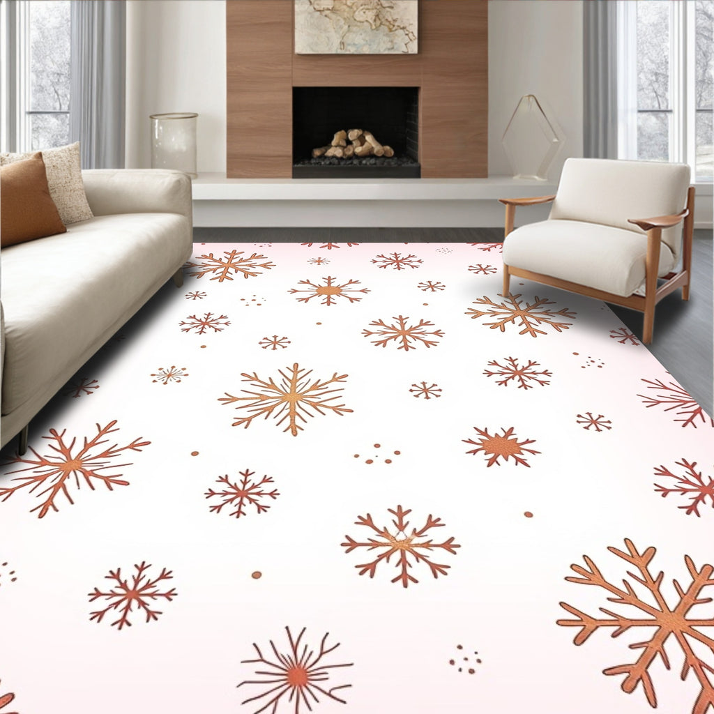 Copper Snowflake Scatter on Pink Background Rug