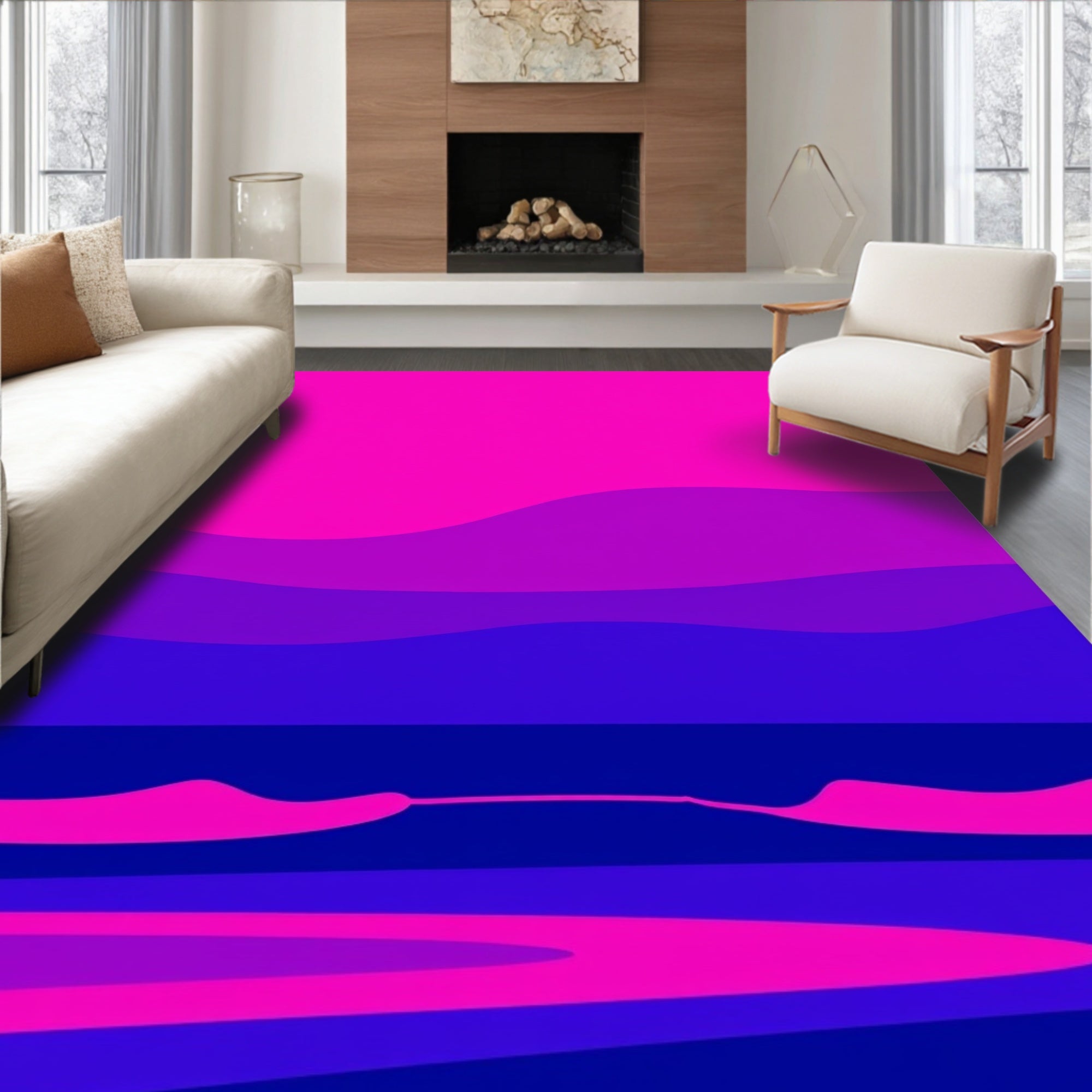 Modern Pink Blue Swirl Landscape Rug