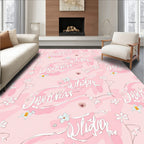 Pink Floral Script Illustration Rug