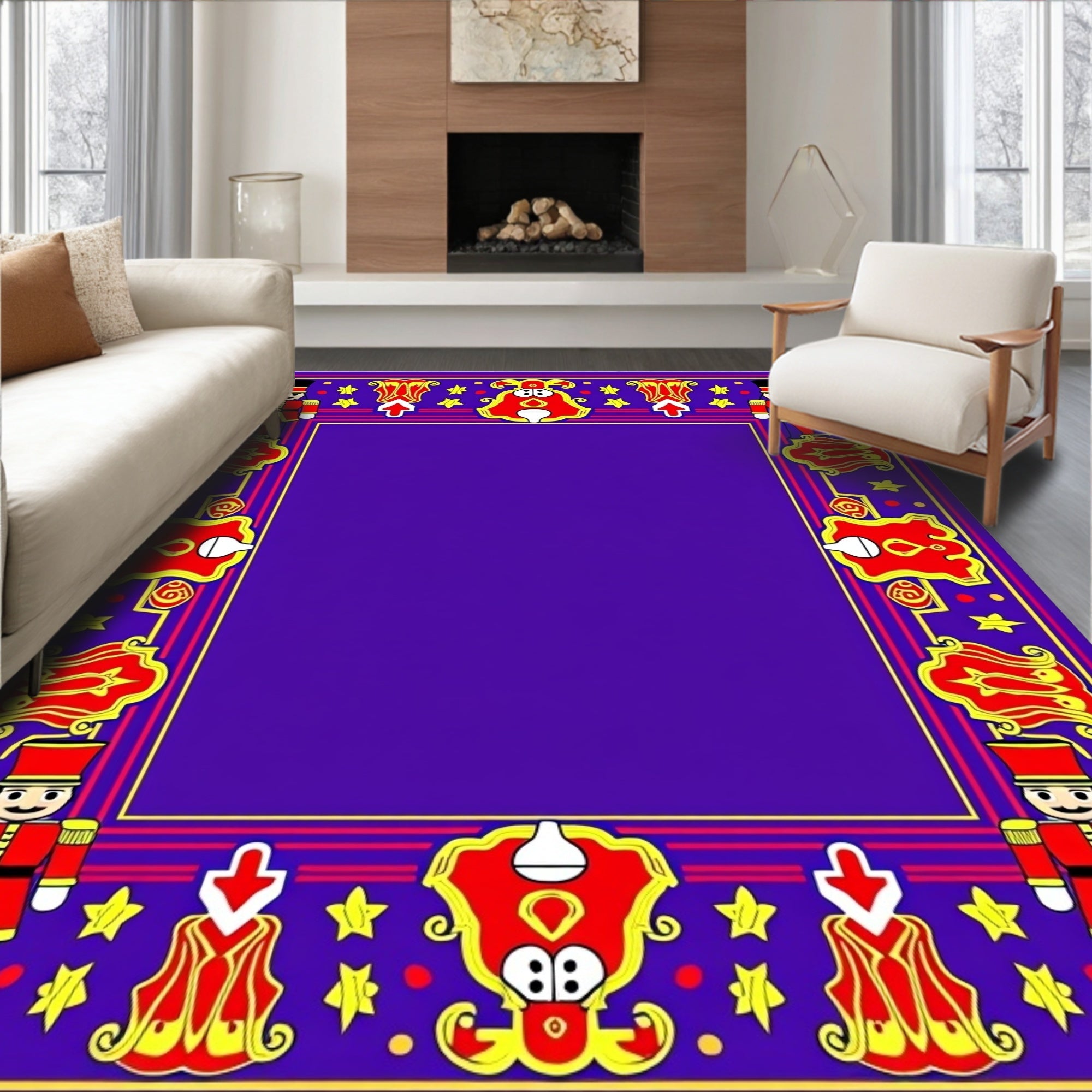 Vibrant Red Nutcracker Border Design Rug