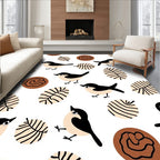 Cute Black Birds Leafy Circles Brown Rug