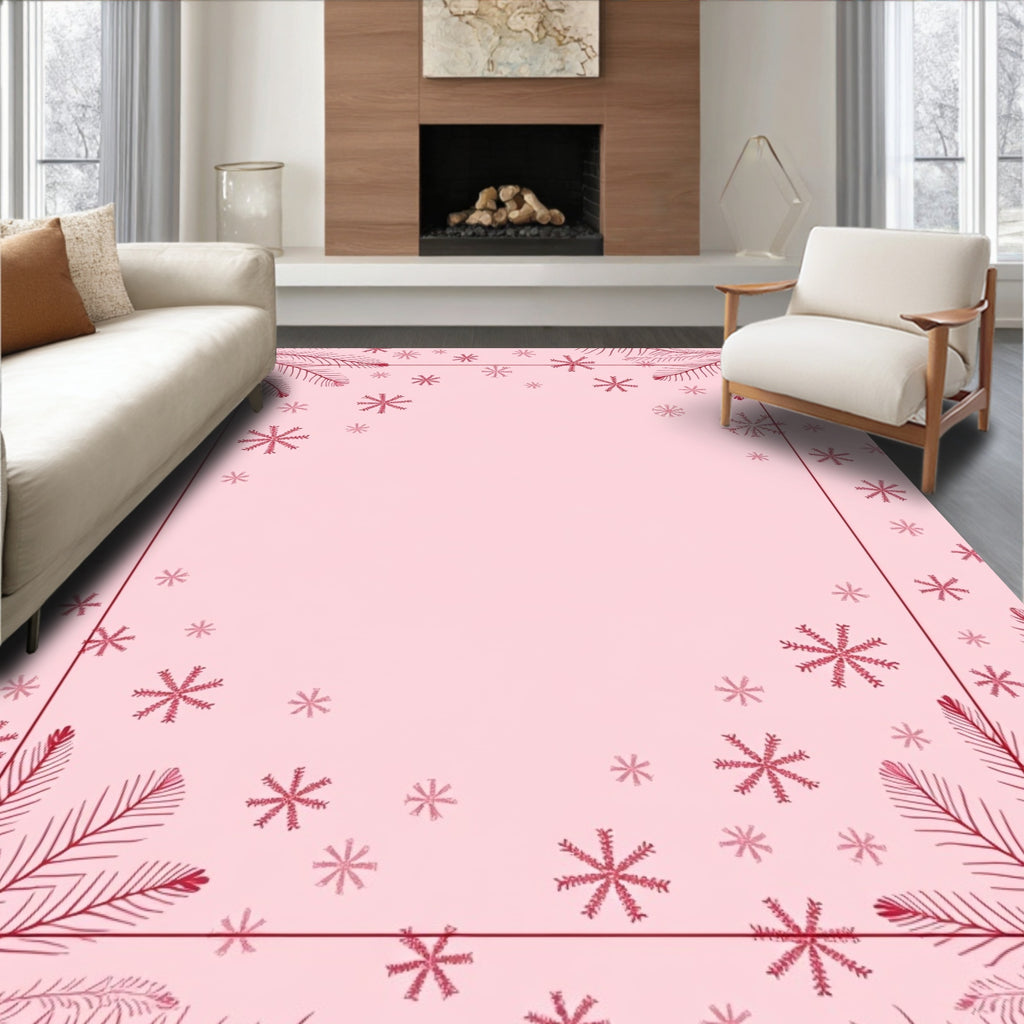 Crimson Snowflake Pine Border Rug