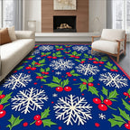 Winter Holly Snowflakes Blue Red Rug