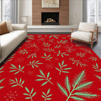 Red Green Pine Fern Sprigs Rug