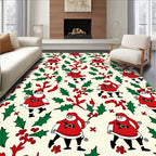 Festive Santa Claus Red Holly Garland Rug