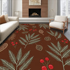 Earthy Red Leaf Berry Pinecone Scatter Rug