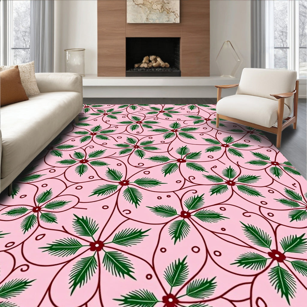 Delicate Pink Green Vine Floral Rug