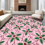 Delicate Pink Green Vine Floral Rug