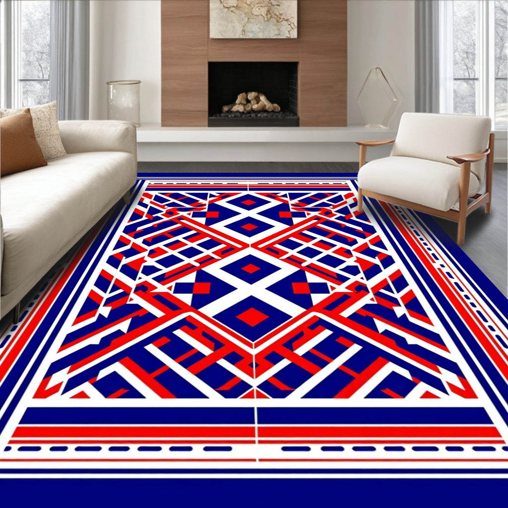 Geometric interlocking diamond and stripe Rug