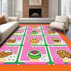 Whimsical Cookie Characters Pink Polka Dots Rug