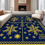 Golden Snowflake Navy Blue Medallion Rug