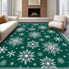 Deep Green Snowflakes Holiday Rug