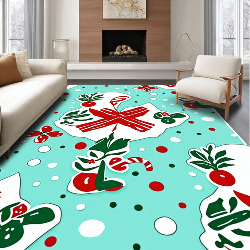 Aqua Red Green Christmas Paper Dolls Rug