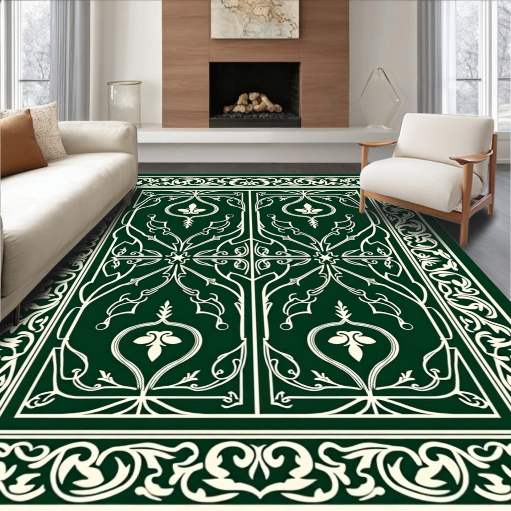 Emerald Green Ornate Floral Gate Rug