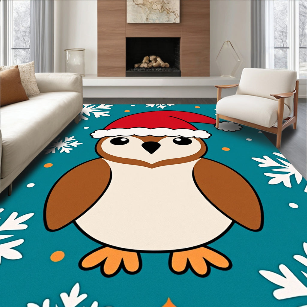 Festive Owl with Snowflakes Christmas Rug