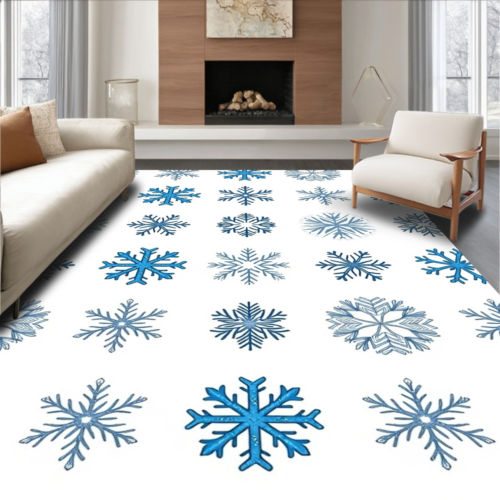 Winter Blue Snowflake Collage Rug